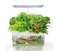 Hydroponics Growing System with Aquaponic Fish Tank, 12 Pods Indoor Herb Garden System, Automatic Timer for 3 Growing Modes, Herb Garden Kit with LED Light, Silent Water Pump, Adjustable Height