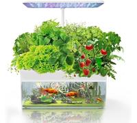Hydroponics Growing System with Aquaponic Fish Tank, 12 Pods Indoor Herb Garden System, Automatic Timer for 3 Growing Modes, Herb Garden Kit with LED Light, Silent Water Pump, Adjustable Height