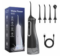 Hydropulse Pro - Portable Water Flosser with 4 Modes & 4 Tips, 320ml Water Flosser Rechargeable, 1,800 Water Bursts/Min, 360° Rotating Nozzle, Ipx8 Waterproof Waterflosser for Teeth Cleaning (Black)