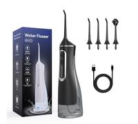 Hydropulse Pro - Portable Water Flosser with 4 Modes & 4 Tips, Adjustable Modes Normal, Soft, Pulse & DIY, 360° Rotating Nozzle, 320ml Tank USB Rechargeable (Black)