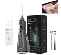 Hydropulse Pro - Portable Water Flosser with 4 Modes & 8 Tips, 320ml Larger Tank, 360° Rotating Tip, IPX7 Waterproof for Teeth Cleaning, Braces, and Implants (Grey)