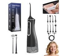 Hydropulse Pro - Portable Water Flosser with 4 Modes & 8 Tips, 320ml Larger Tank, 360° Rotating Tip, IPX7 Waterproof for Teeth Cleaning, Braces, and Implants (Black)