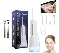 Hydropulse Pro - Portable Water Flosser with 4 Modes & 8 Tips, 320ml Larger Tank, 360° Rotating Tip, IPX7 Waterproof for Teeth Cleaning, Braces, and Implants (White)