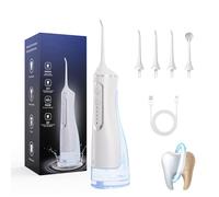 HydropulsePro - Portable Water Flosser with 4 Modes & 4 Tips for Deep Cleaning, 320ml Tank & IPX7 Waterproof, 360° Nozzle Hits, USB Rechargeable for Home and Travel (White)