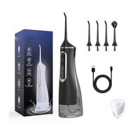 HydropulsePro - Portable Water Flosser with 4 Modes & 4 Tips for Deep Cleaning, 320ml Tank & IPX7 Waterproof, 360° Nozzle Hits, USB Rechargeable for Home and Travel (Black)