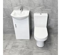 Hydros 450mm Vanity Cloakroom Suite Package White Basin Sink Unit And Toilet Ensuite