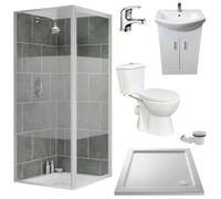 Hydros 760mm Shower Suite White Pivot Cubicle Inc Tray 550mm Vanity Unit Toilet And Tap