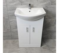 Hydros Bathroom Vanity Unit 550mm With Ceramic Basin Sink White Gloss Modern Storage