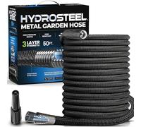 HYDROSTEEL 3X Layer Metal Garden Hose 50 Ft with Nozzle, Stainless Steel Metal Water Hose 50 Ft, Heavy Duty, Flexible, Lightweight, Crush and Kink Resistant, 500 PSI AS SEEN ON TV