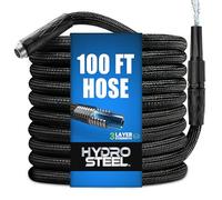 HYDROSTEEL PRO 100 Ft Metal Garden Hose with Nozzle, Indestructible 3-Layer Stainless Steel Heavy Duty Water Hose 100 Ft x 5/8 in. Kink Free Design Will Not Kink, Flexible, NON Expandable, 500 PSI
