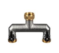 HydroSure Chrome 3/4" BSP Two-Way Water Distributor Tap Connector - Heavy-Duty Garden Irrigation Splitter with Dual Control Valves for Multi-Zone Watering