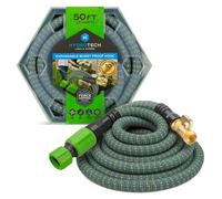 HydroTech 50 ft Expandable Garden Hose - Burst Proof & Lightweight, Flexible Water Hose with Durable Reinforced Latex Core & Solid Brass Fittings for Lawn, Garden, Car Washing
