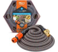 HydroTech 75 ft Expandable Garden Hose - Burst Proof & Lightweight, Flexible Water Hose with Durable Reinfordced Latex Core & Solid Brass Fittings for Lawn, Garden, Car Washing