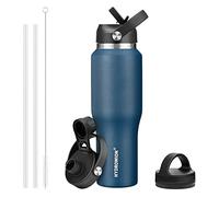 HYDROWION 32oz Stainless Steel Water Bottle(Cold for 48 Hrs, Hot for 24 Hrs), Double Wall Vacuum Insulated Water Flask with Straw Lid, Spout Lid and Flex Cap, Fit in Any Car Cup Holder, Cobalt