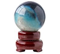 Hydroxyapatite Rock Crystal Ball with Stand Quartz Gemstone Sphere Stone Decorative Orb for Home Decor Grid Balancing Gift,60~65mm