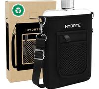 Hydrte Travel Water Bottle | Flat Water Bottle With Strap | Leak Proof Slim Water Bottles For Travel | BPA Free Water Flask | Ultimate Square Water Bottle With Sleve 18 oz (Nero Black)