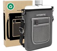 Hydrte Travel Water Bottle | Flat Water Bottle With Strap | Leak Proof Slim Water Bottles For Travel | BPA Free Water Flask | Ultimate Square Water Bottle 18 oz (Slate Grey)