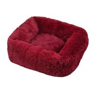 HYDZSWZX Fluffy Dog Bed Cat Super Soft Pet Beds Simple Solid Color Self-Warming Cat Bed Washable Square Dog Beds Medium, Warm and Soft Pet Cosy(Claret,M 66x55cm)