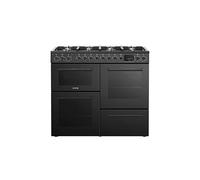 HYE 100cm Freestanding Gas Range Cooker with 2 Electric Ovens & Grill - 8-Burner Gas Hob, Timer, Child Lock, Grill Pan & Wire Accessories - Black electric cooker. - C01R100G22