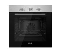 HYE 60cm Built-In Electric Fan Oven, Stainless Steel Panel & Black Glass Door, 7 Cooking Functions, Low-E Double Glass, Timer & Cooling Fan - C01BI60SS17