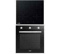 HYE 60cm Electric Cooker with Induction Hob & Built-in Static Oven - 4 Zone Electric Stove, Freestanding Black Cooker, Modern Free Standing Oven and Hob - C01BI60S22