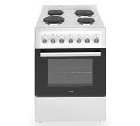 HYE 60cm Freestanding Cooker - Electric Cooker with Kitchen Stove, White | 60cm Electric Cooker with 4 Hotplate Electric Hob, 58L Electric Oven, Grill & Timer, Energy Rated A, Ideal for Family Homes