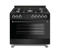 HYE Cooker - Gas Cooker, Versatile 5 Burner Gas Hob, Electric Oven, Smart Digital Controls, 90cm Width, Freestanding Design, Matte Black, Perfect For Busy Family Kitchens & Larger Homes - C01FS90G17