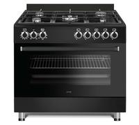 HYE Cooker - Gas Cooker, Versatile 5 Burner Gas Hob, Electric Oven, Smart Digital Controls, 90cm Width, Freestanding Design, Matte Black, Perfect For Busy Family Kitchens & Larger Homes - C01FS90G17