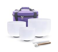 Hye-eu Quartz Crystal Singing Bowls Set of 3pcs 7"G 9"E 11"C 3pcs Frosted Quartz Chakra Bowls 432hz Tuned 7-11 inch with Carrying Case for Sound Healing Yoga Meditation