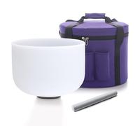 Hye-eun 12 Inch D Note Frosted Large Crystal Singing Bowl 432hz Navel Chakra Sound Bowl With Heavy Duty Purple Carrying Case and Suede Stick Included for Yoga Sound Healing