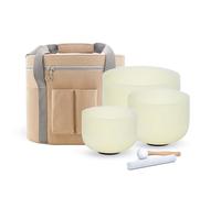 Hye-eun 3-Piece 432Hz Frosted Crystal Singing Bowls Set 8-12 inch Chakra G E C Tones Lemon Yellow Quartz Meditation Sound Bowls for Yoga Chakra Healing Relaxation with Beige Carrying Bag