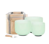 Hye-eun 432hz Crystal Singing Bowls Set,8-12inch Mint Green Sound Bath Bowl 8"A 10"F 12"C,Spiritual Mindfulness Sound Bowls with Beige Carry Case