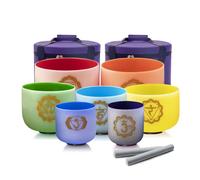 Hye-eun 7-Piece 432Hz Coloured Crystal Singing Bowl Set 7-12 Inches with Golden Chakra with Carry Bag for Yoga, Meditation, Music, Vibration, Sound Healing