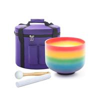Hye-eun 8 Inch Crystal Singing Bowl, Crystal Singing Bowl, 528 Hz, C Note, Rainbow Quartz Singing Bowl with Flower of Life Design, Meditation Bowl, Chakra, Matched Sound Healing, with Carry Bag