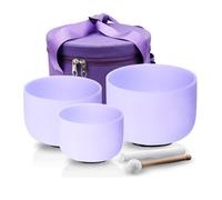 Hye-eun Crystal Singing Bowl Set 432Hz 3Pcs 8-12inch BFC Note Chakra Bowl | Purple Frosted Quartz Sound Bowl,Yoga Meditation Sound Healing,Crown-Heart-Root Chakra,include Carrying Bag