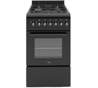 HYE Gas Cooker - Versatile 4 Burner Gas Hob, Electric Oven | Smart Cooking Controls & Programs, 50cm Width, Freestanding Design, Black, Ideal For Smaller Kitchens & Couples