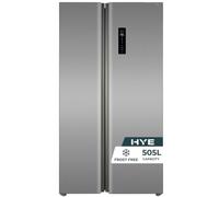 HYE Side By Side American Fridge Freezer - 505L, Frost Free, Inox | HYE 324L Fridge & 181L Freezer, Low Noise 37dB, 4 Fridge Shelves & 6 Freezer Compartments - Ideal for Family Kitchens
