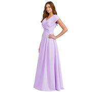 HYEC7 Chiffon V Neck Mother of The Bride Dresses Cap Sleeve Pleated A Line Formal Evening Gowns Lavender