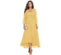 HYEC7 Lace Mother of The Bride Dresses with Jacket 2 Pieces Tea Length Chiffon Dress Aline Formal Wedding Guest Dress Yellow