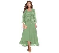 HYEC7 Lace Mother of The Bride Dresses with Jacket 2 Pieces Tea Length Chiffon Dress Aline Formal Wedding Guest Dress Sage Green