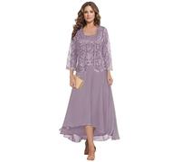 HYEC7 Lace Mother of The Bride Dresses with Jacket 2 Pieces Tea Length Chiffon Dress Aline Formal Wedding Guest Dress