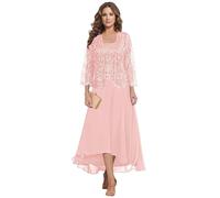 HYEC7 Lace Mother of The Bride Dresses with Jacket 2 Pieces Tea Length Chiffon Dress Aline Formal Wedding Guest Dress Blush Pink