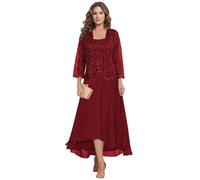 HYEC7 Lace Mother of The Bride Dresses with Jacket 2 Pieces Tea Length Chiffon Dress Aline Formal Wedding Guest Dress Burgundy