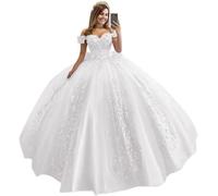 HYEC7 Off Shoulder Tulle Quinceanera Dresses 3D Flower Puffy Ball Gown Lace Pageant Prom Sweet 15 16 Dresses White