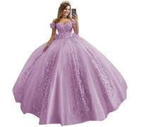 HYEC7 Off Shoulder Tulle Quinceanera Dresses 3D Flower Puffy Ball Gown Lace Pageant Prom Sweet 15 16 Dresses