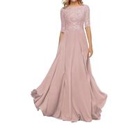 HYEC7 Women's Lace Appliques Mother of The Bride Dresses 3/4 Sleeve Long Formal Evening Dresses A Line Prom Dress