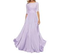 HYEC7 Women's Lace Appliques Mother of The Bride Dresses 3/4 Sleeve Long Formal Evening Dresses A Line Prom Dress Lavender