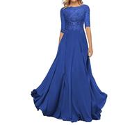 HYEC7 Women's Lace Appliques Mother of The Bride Dresses 3/4 Sleeve Long Formal Evening Dresses A Line Prom Dress Royal Blue