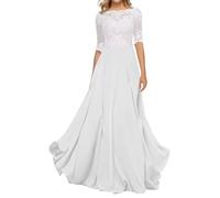 HYEC7 Women's Lace Appliques Mother of The Bride Dresses 3/4 Sleeve Long Formal Evening Dresses A Line Prom Dress White