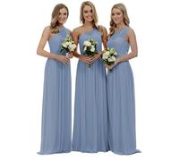 HYEC7 Women's Long One Shoulder Prom Bridesmaid Dress Chiffon Formal Evening Party Gown Dusty Blue